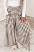 Plaid Print Patch Pocket Elastic Waist Wide Leg Pants
