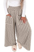 Plaid Print Patch Pocket Elastic Waist Wide Leg Pants