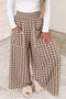 Plaid Print Patch Pocket Elastic Waist Wide Leg Pants