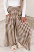 Plaid Print Patch Pocket Elastic Waist Wide Leg Pants