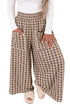 Plaid Print Patch Pocket Elastic Waist Wide Leg Pants