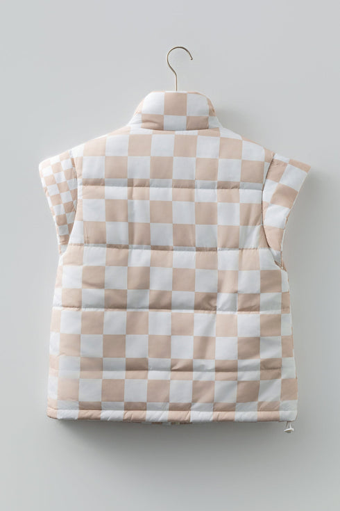 Plaid Print Quilted Button Zip Up Vest
