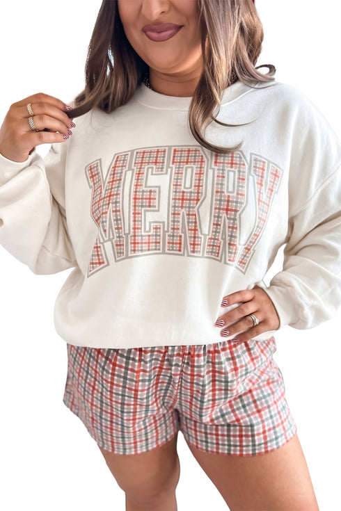 Plaid Print Relaxed Fit Easy Pull On Lounge Shorts