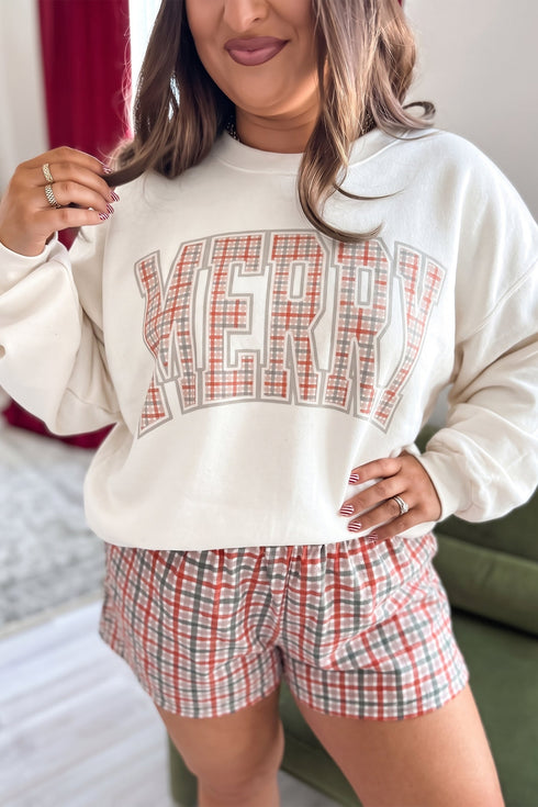 Plaid Print Relaxed Fit Easy Pull On Lounge Shorts