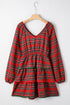 Plaid Print Ricrac Tiered Bubble Sleeve Mini Dress