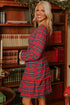 Plaid Print Ricrac Tiered Bubble Sleeve Mini Dress