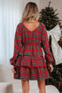 Plaid Print Ricrac Tiered Bubble Sleeve Mini Dress