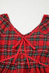 Plaid Print Ricrac Tiered Bubble Sleeve Mini Dress