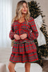 Plaid Print Ricrac Tiered Bubble Sleeve Mini Dress