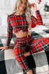 Plaid Print Round Neck Long Sleeve Two Piece Lounge Set