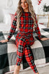 Plaid Print Round Neck Long Sleeve Two Piece Lounge Set