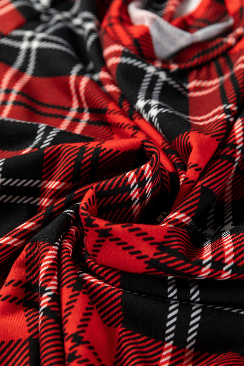 Plaid Print Round Neck Long Sleeve Two Piece Lounge Set