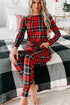 Plaid Print Round Neck Long Sleeve Two Piece Lounge Set
