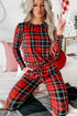 Plaid Print Round Neck Long Sleeve Two Piece Lounge Set