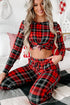 Plaid Print Round Neck Long Sleeve Two Piece Lounge Set