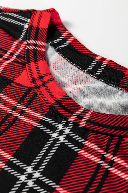 Plaid Print Round Neck Long Sleeve Two Piece Lounge Set