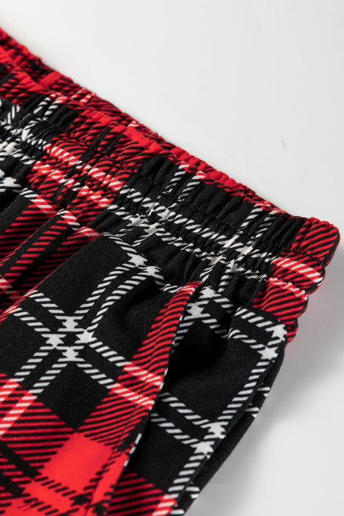 Plaid Print Round Neck Long Sleeve Two Piece Lounge Set