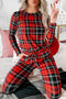 Plaid Print Round Neck Long Sleeve Two Piece Lounge Set