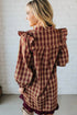 Plaid Print Ruffled Long Sleeve Patchwork Hem Mini Dress