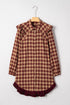 Plaid Print Ruffled Long Sleeve Patchwork Hem Mini Dress