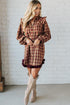 Plaid Print Ruffled Long Sleeve Patchwork Hem Mini Dress