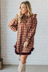 Plaid Print Ruffled Long Sleeve Patchwork Hem Mini Dress
