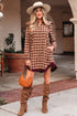Plaid Print Ruffled Long Sleeve Patchwork Hem Mini Dress