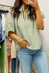 Plaid Print Short Sleeve Split Neck Blouse