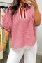 Plaid Print Short Sleeve Split Neck Blouse