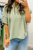 Plaid Print Short Sleeve Split Neck Blouse