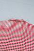Plaid Print Short Sleeve Split Neck Blouse