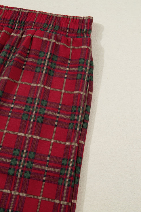 Plaid Print Short Sleeve Wide Leg Two Piece Loungewear