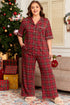 Plaid Print Short Sleeve Wide Leg Two Piece Loungewear