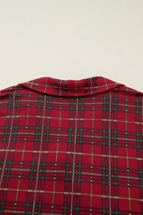 Plaid Print Short Sleeve Wide Leg Two Piece Loungewear