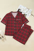 Plaid Print Short Sleeve Wide Leg Two Piece Loungewear