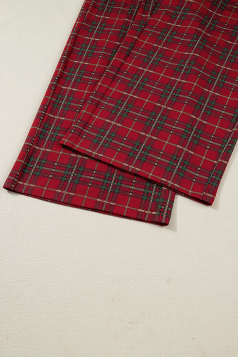 Plaid Print Short Sleeve Wide Leg Two Piece Loungewear