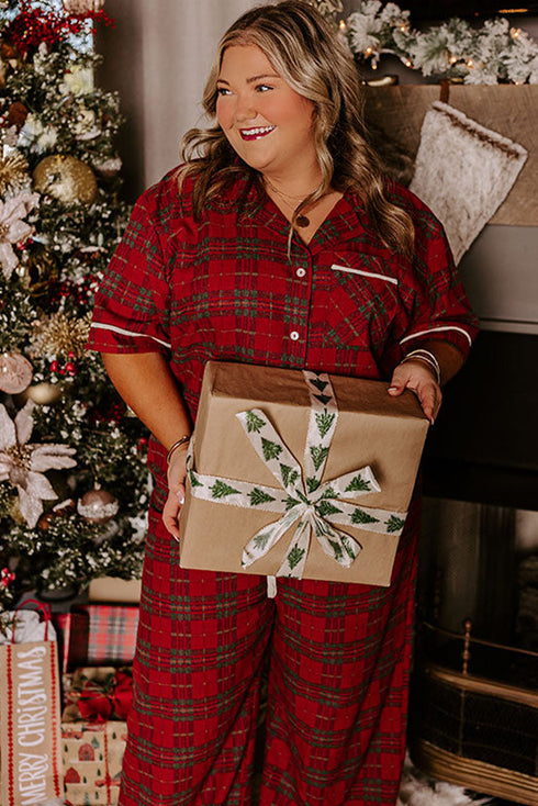 Plaid Print Short Sleeve Wide Leg Two Piece Loungewear