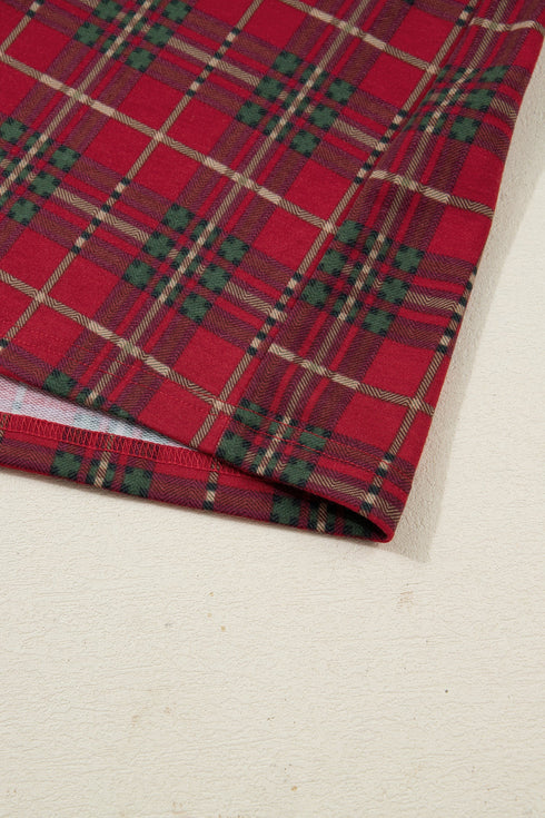 Plaid Print Short Sleeve Wide Leg Two Piece Loungewear