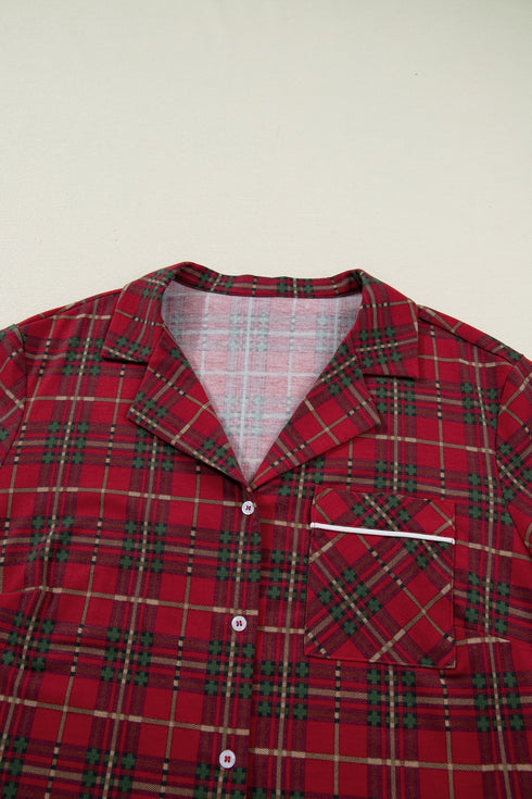 Plaid Print Short Sleeve Wide Leg Two Piece Loungewear