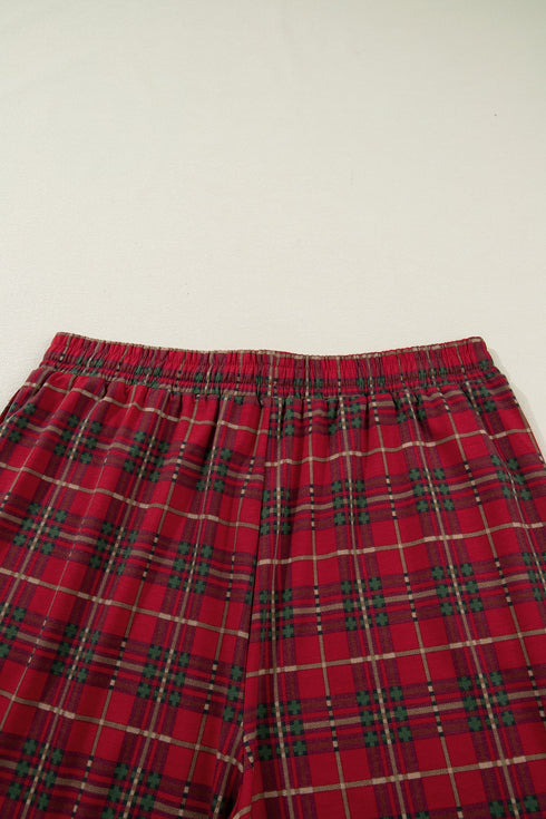 Plaid Print Short Sleeve Wide Leg Two Piece Loungewear