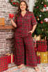 Plaid Print Short Sleeve Wide Leg Two Piece Loungewear