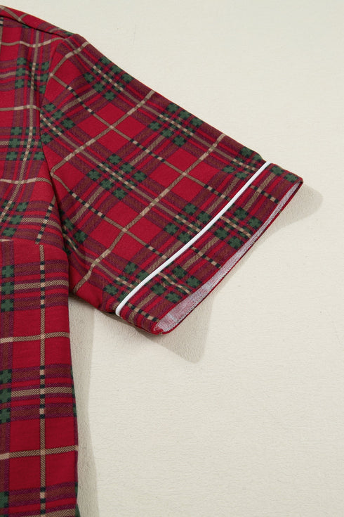 Plaid Print Short Sleeve Wide Leg Two Piece Loungewear