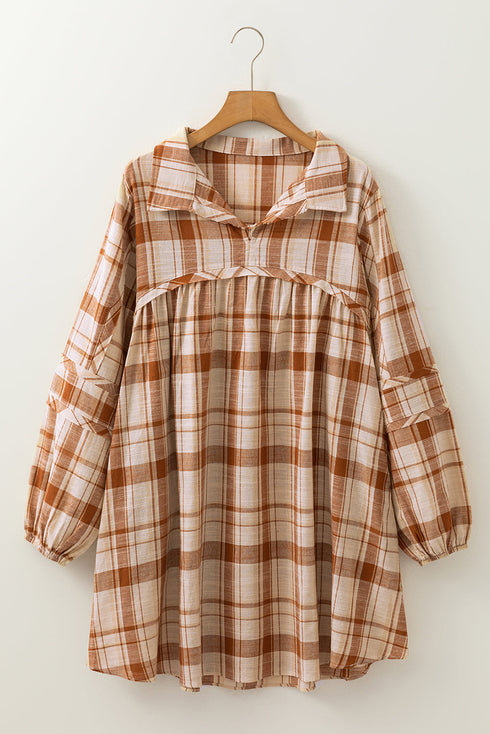 Plaid Print Side Pockets Frilled Babydoll Mini Dress