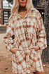 Plaid Print Side Pockets Frilled Babydoll Mini Dress