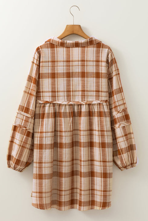 Plaid Print Side Pockets Frilled Babydoll Mini Dress