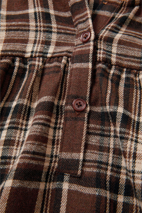 Plaid Print V Neck Balloon Sleeve Woven Top