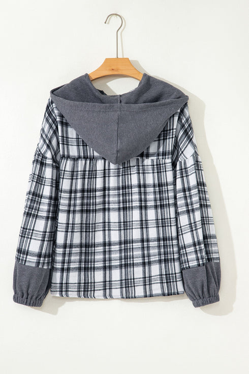 Plaid Print V Neck Balloon Sleeve Woven Top