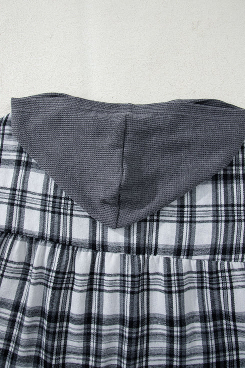 Plaid Print V Neck Balloon Sleeve Woven Top