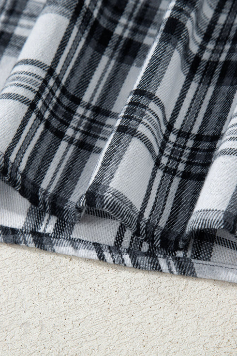 Plaid Print V Neck Balloon Sleeve Woven Top