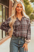 Plaid Print V Neck Balloon Sleeve Woven Top